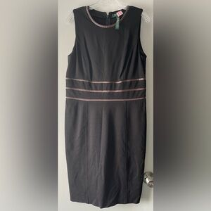 $170 LAUREN RALPH LAUREN SLEEVELESS STRETCH SHEATH DRESS-BLK/BRWN LEATHER SZ 14